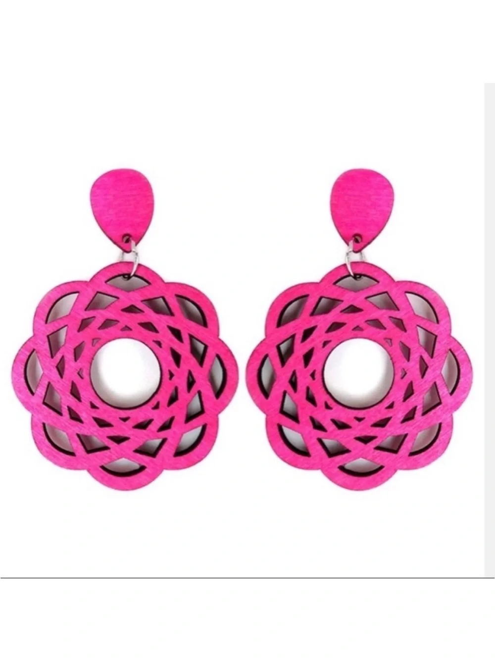 Hot Pink Floral Cutout Wood Earrings | Lightweight Statement
